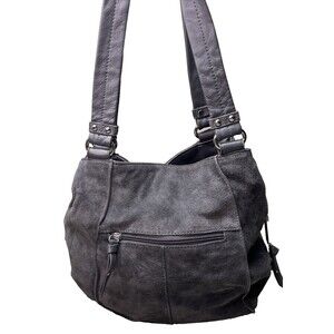 Tignanello Bucket Purse Suede Leather Gold Chain Interior Double Handle